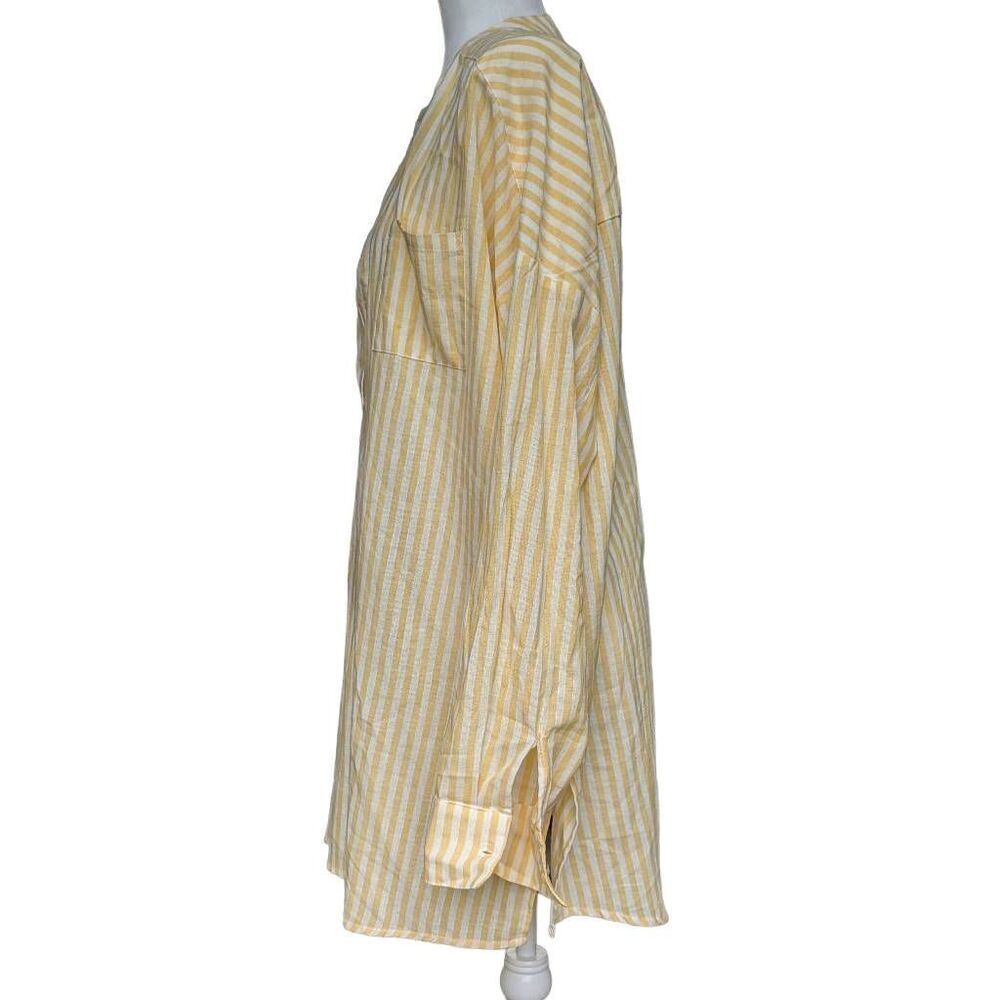 New O'Neill Belizin Yellow White Stripes Cover Up Oversized Size L Round V-neck - Picture 5 of 10